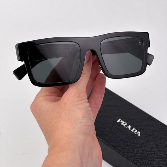 Prada PR19WSF Rectangle Sunglasses – Black Frame Grey Lenses | Model 1AB5S0 - Picture 1 of 9